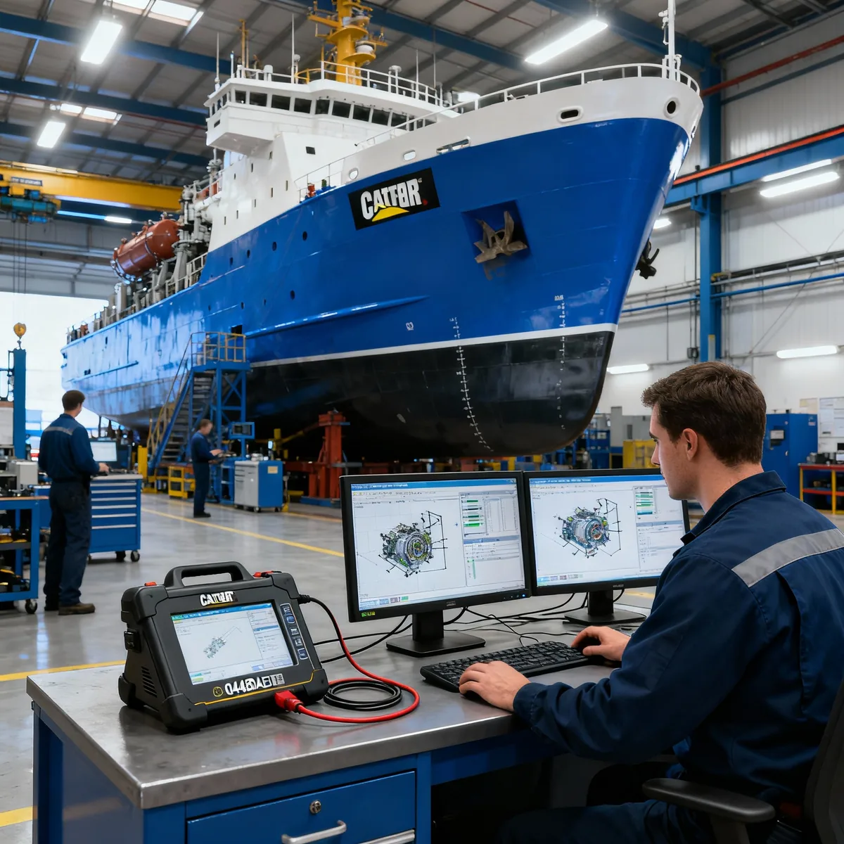 Caterpillar ET electronic diagnostics on a marine CAT engine in Fujairah