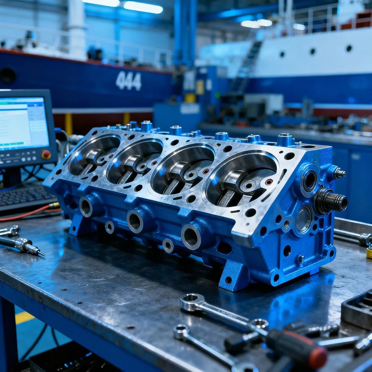Ship cylinder head reconditioning at our Fujairah workshop